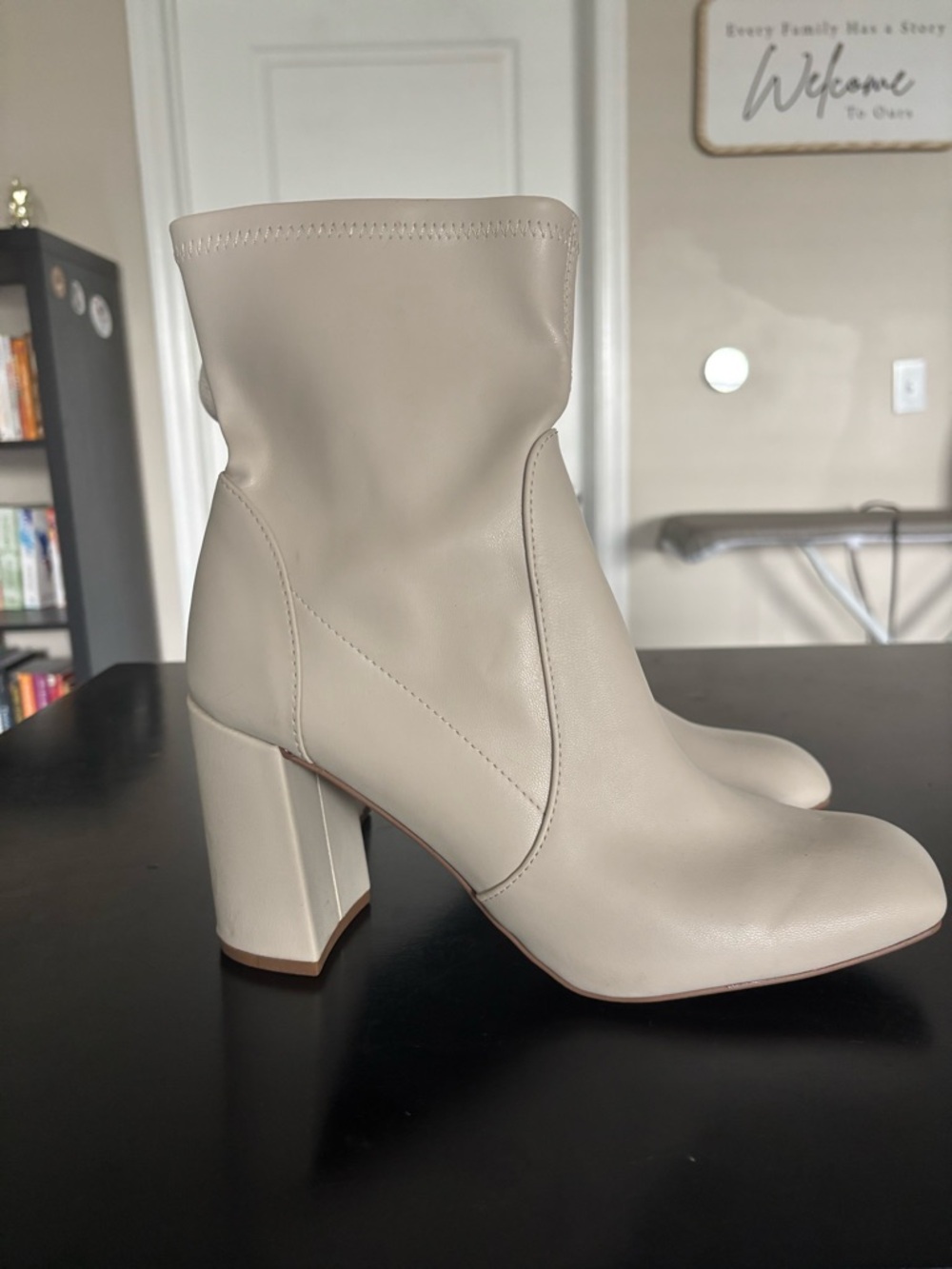 a new day Cream Block Heel Ankle Boots